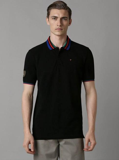 louis philippe black cotton slim fit polo t-shirt