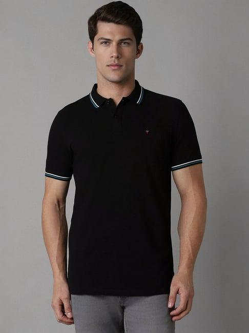 louis philippe black cotton slim fit polo t-shirt