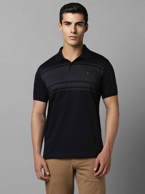 louis philippe black cotton slim fit printed polo t-shirt