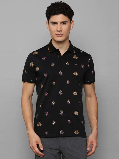 louis philippe black cotton slim fit printed polo t-shirt