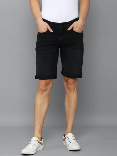 louis philippe black cotton slim fit shorts