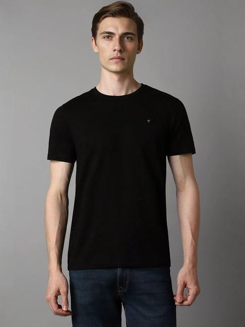 louis philippe black cotton slim fit t-shirt