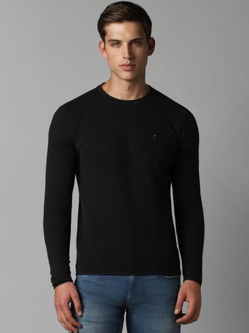 louis philippe black cotton slim fit textured t-shirt