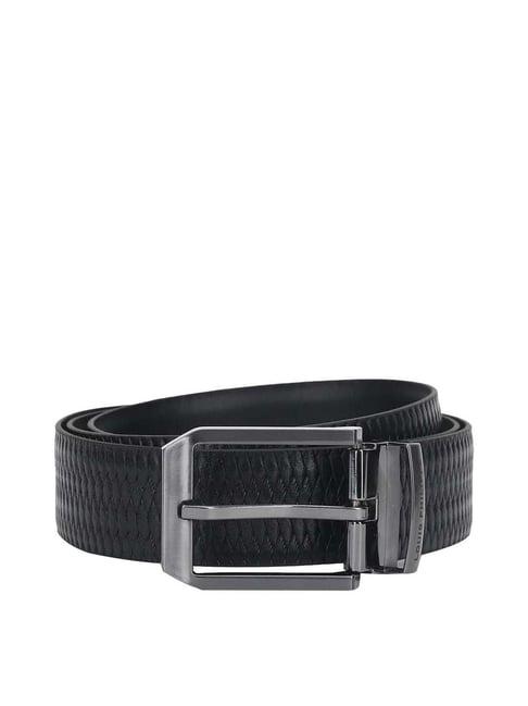 louis philippe black leather textured waist belt for men