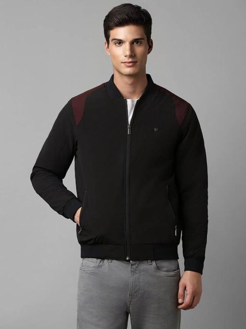 louis philippe black regular fit bomber jacket