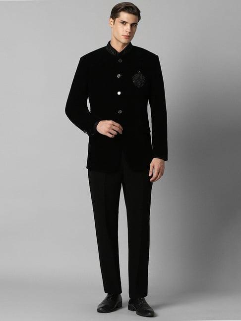 louis philippe black regular fit embroidered two piece suit