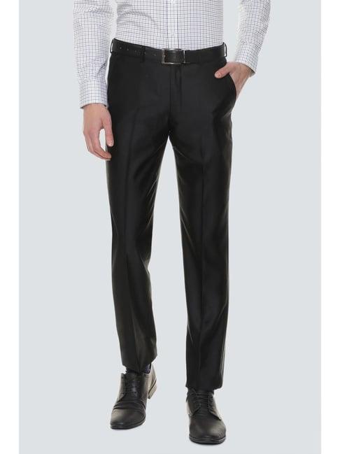 louis philippe black regular fit formal flat front trousers