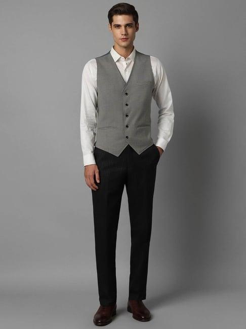 louis philippe black slim fit checks three piece suit