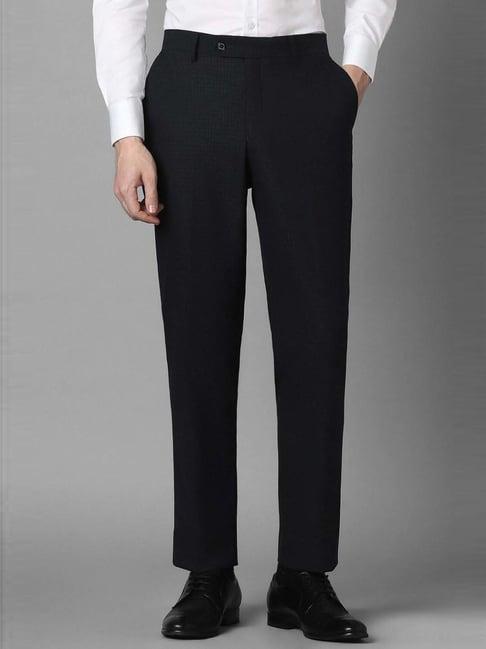 louis philippe black slim fit checks trousers