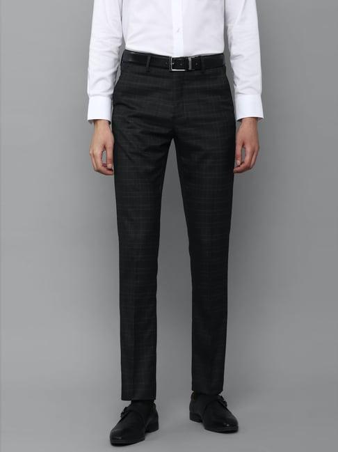 louis philippe black slim fit checks trousers