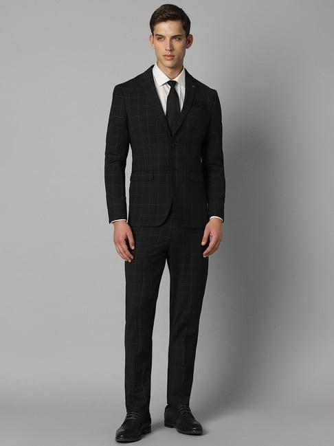 louis philippe black slim fit checks two piece suit