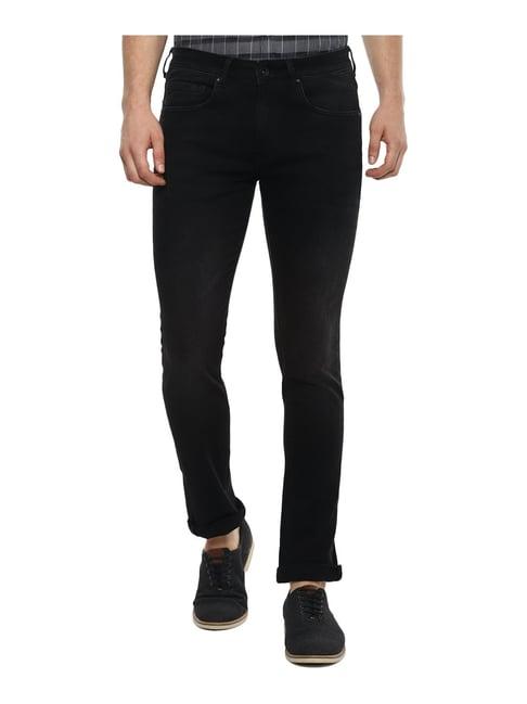 louis philippe black slim fit lightly washed jeans