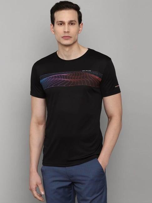 louis philippe black slim fit printed t-shirt