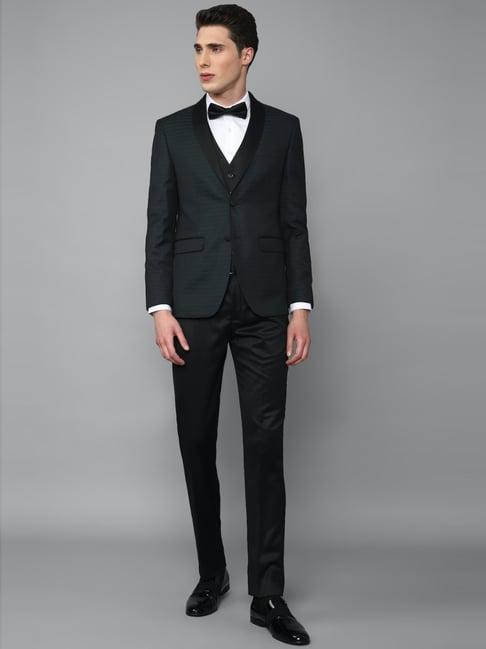 louis philippe black slim fit printed three piece suits