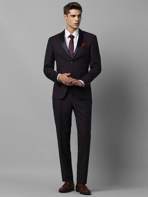 louis philippe black slim fit printed two piece suit