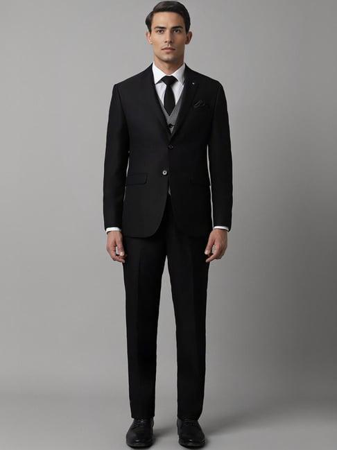 louis philippe black slim fit texture three piece suit