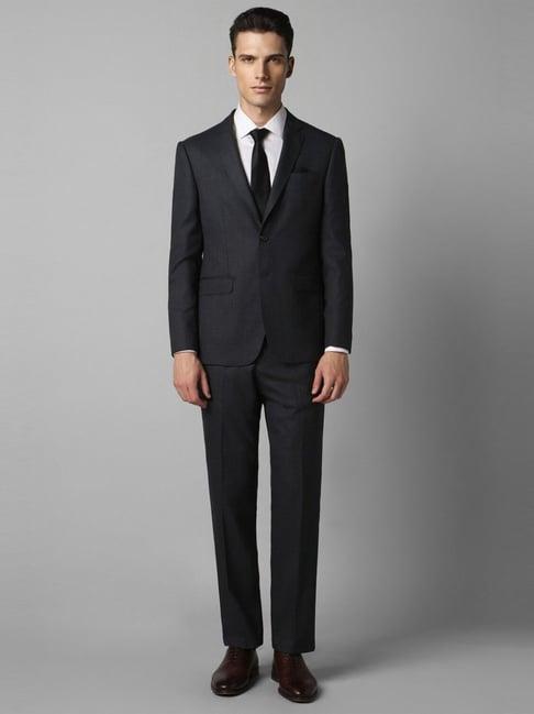 louis philippe black slim fit textured two piece suit