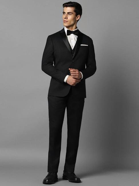 louis philippe black slim fit three piece suit