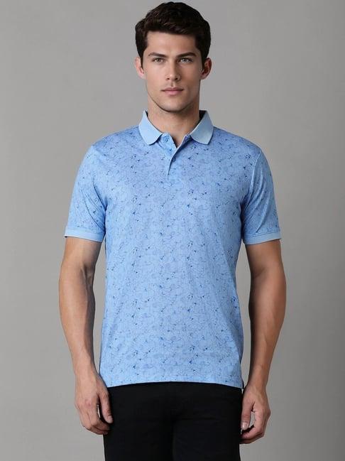 louis philippe blue cotton regular fit printed polo t-shirt