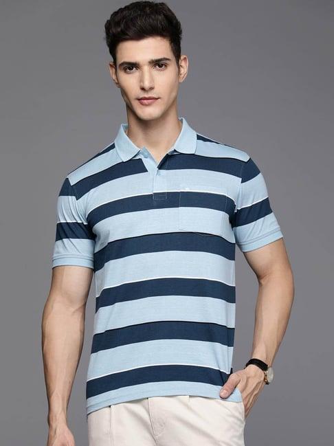 louis philippe blue cotton regular fit striped polo t-shirt