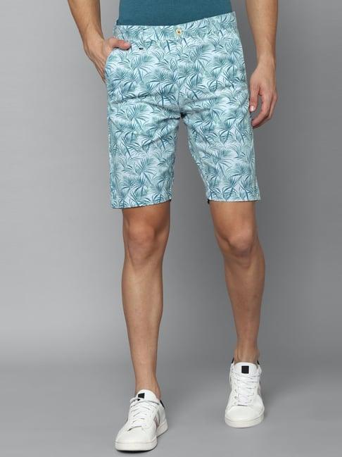 louis philippe blue cotton slim fit printed shorts