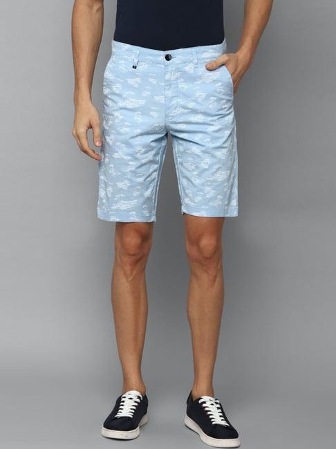 louis philippe blue cotton slim fit printed shorts