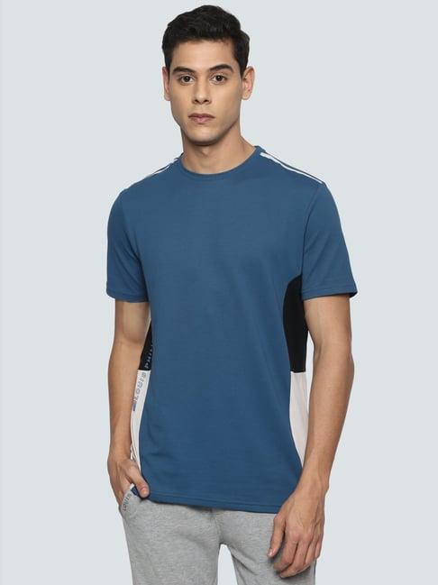 louis philippe blue cotton slim fit printed t-shirt