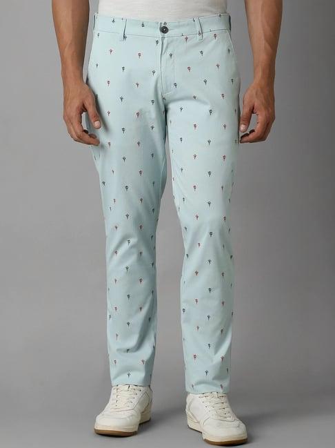 louis philippe blue cotton slim fit printed trousers