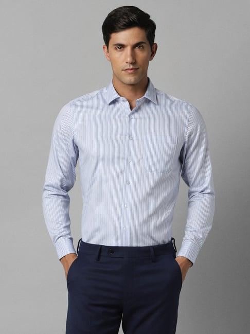 louis philippe blue cotton slim fit striped shirt