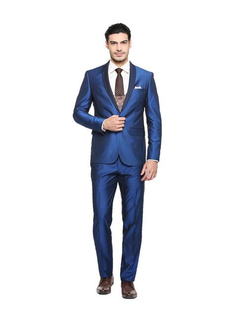 louis philippe blue full sleeves three piece suit