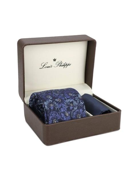 louis philippe blue printed tie & pocket square - pack of 2