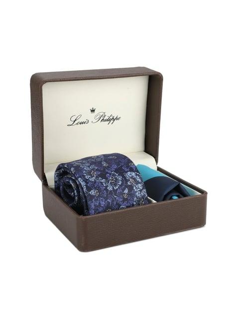 louis philippe blue printed tie & pocket square - pack of 2