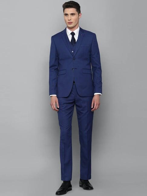 louis philippe blue slim fit checks three piece suits