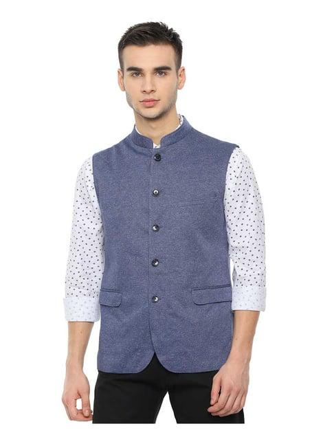 louis philippe blue slim fit cotton jacket