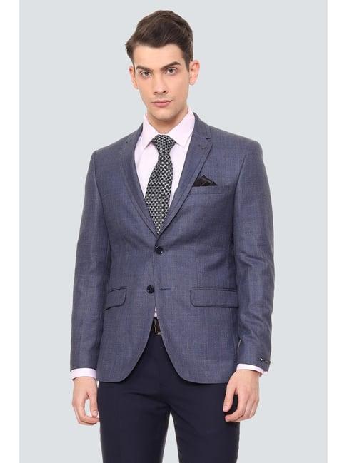 louis philippe blue slim fit self pattern blazer