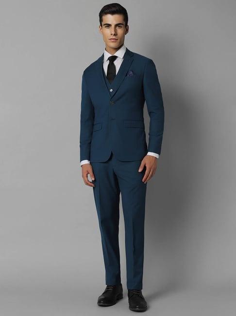 louis philippe blue slim fit texture three piece suit