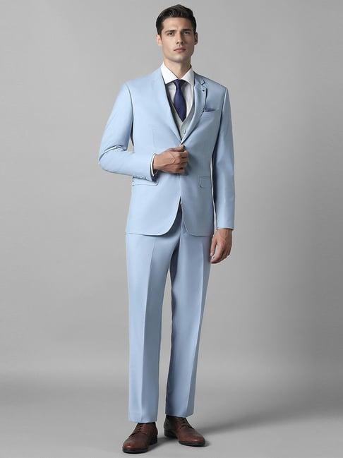 louis philippe blue slim fit texture three piece suit