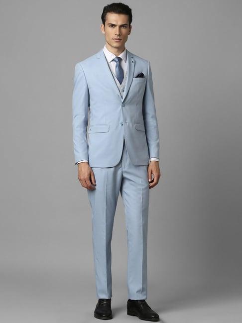 louis philippe blue slim fit texture three piece suit