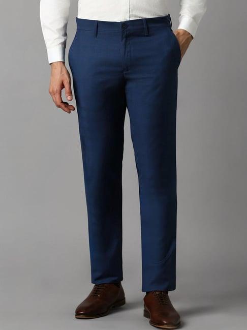 louis philippe blue slim fit texture trousers