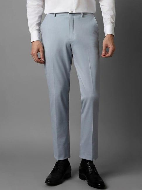 louis philippe blue slim fit texture trousers