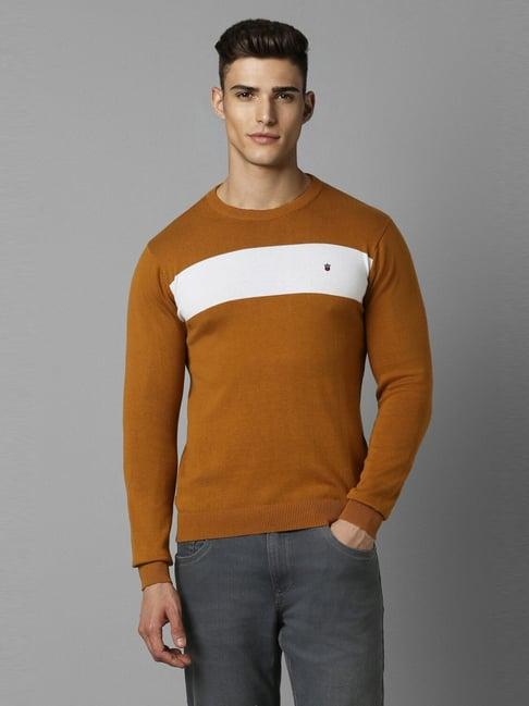 louis philippe brown cotton regular fit colour block sweater