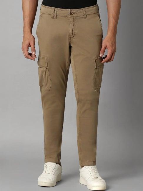 louis philippe brown cotton slim fit cargos