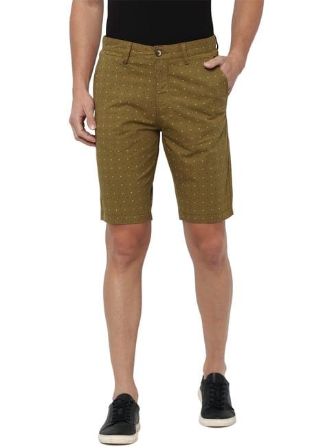 louis philippe brown cotton slim fit printed shorts