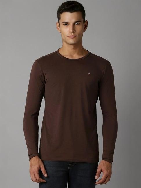 louis philippe brown cotton slim fit t-shirt