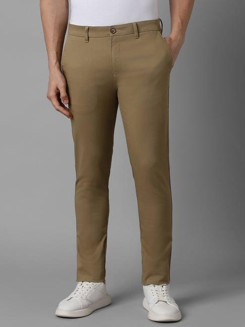 louis philippe brown cotton slim fit texture trousers