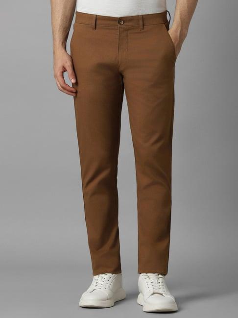 louis philippe brown cotton slim fit texture trousers