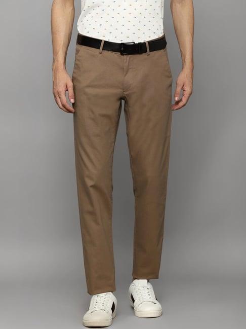 louis philippe brown cotton slim fit trousers