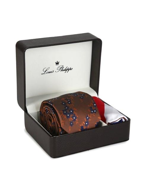 louis philippe brown printed tie & pocket square - pack of 2