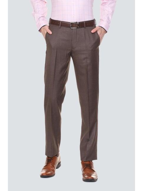 louis philippe brown regular fit formal flat front trousers