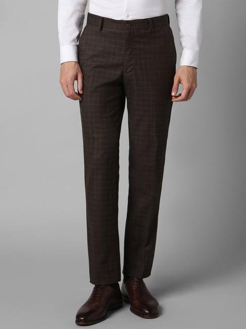 louis philippe brown slim fit checks trousers